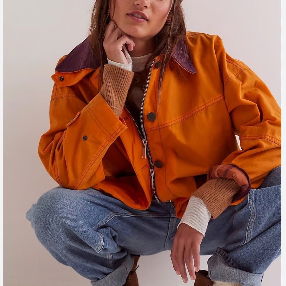 Free People Orange Jacket with Purple Collar